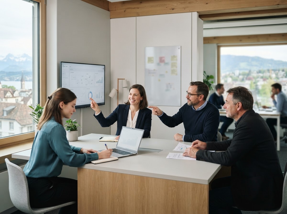 Iveru Paxom Team bei der Überprüfung von Analysemodellen